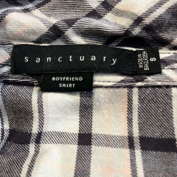 Sanctuary Plaid Boyfriend Shirt Button-Up Black/White Checkered Flannel Size S - Picture 6 of 11
